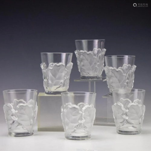 6 Lalique Chene Double Old Fashioned Glasses Cups