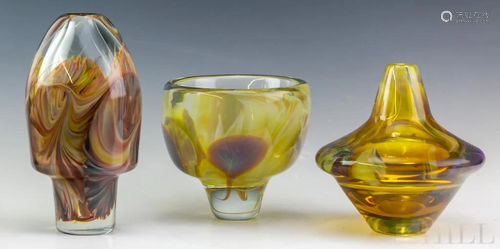 3 William Worcester Modern Studio Art Glass Vases