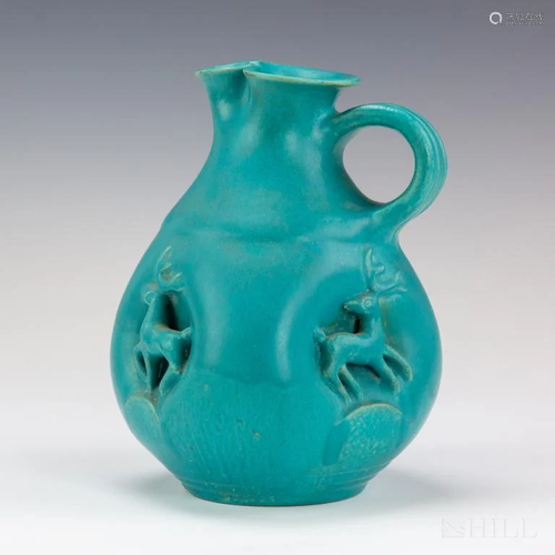 Geza Gorka Hungarian Art Pottery Blue Deer Pitcher