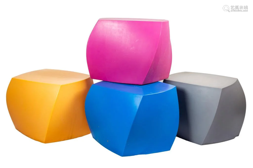 Set of 4 Frank Gehry for Heller Twist Cube Stools