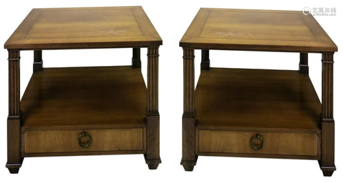 Pair Quality Baker Fruitwood Side Tables & Drawers