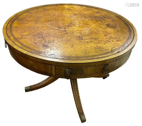 Custom Regency Style Drum Top Table With Storage