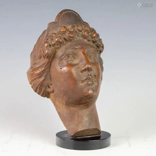 Antique Carved Wood Bust Of Goddess Athena