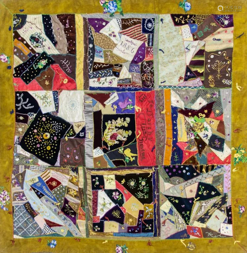 Fine 1889 American Handmade Crazy Quilt Folk Art