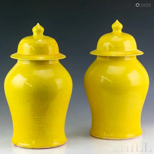 Pair Barthold John Copper Yellow Covered Urns