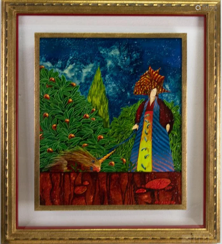 Van Eno Surrealist Oil On Wood Figural Painting