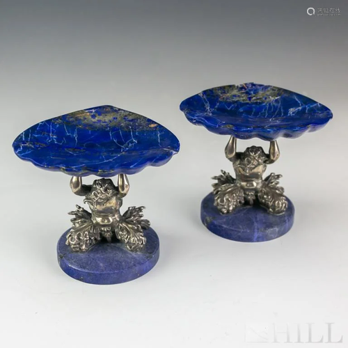 Pair Nardi Italian Sterling Silver Lapis Compotes