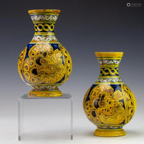 Pr Italian Figural Majolica Pottery Vases Figures