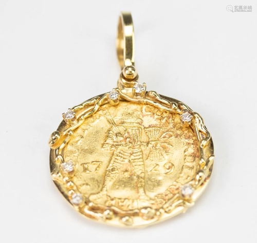 Gold Austrian Ducat & Diamond Bezel Pendant