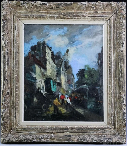 Jean Faber 20th C French Street Scene Oil Painting