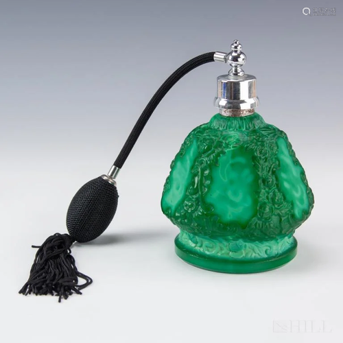 Malachite Glass Czech Perfume Atomizer Bottle