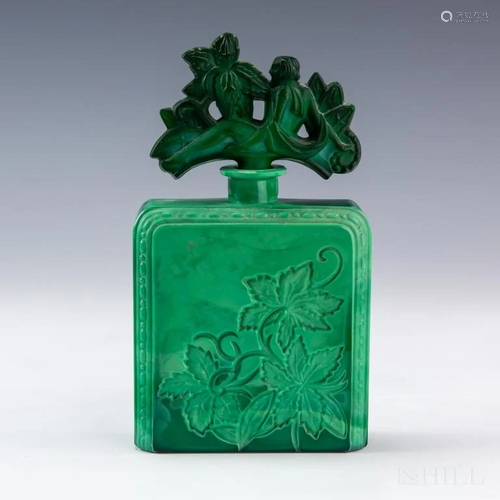 Malachite Glass Perfume Bottle Figural Nude Stop