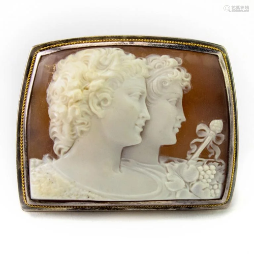 Very Fine Antique 14k & Silver Carved Shell Cameo