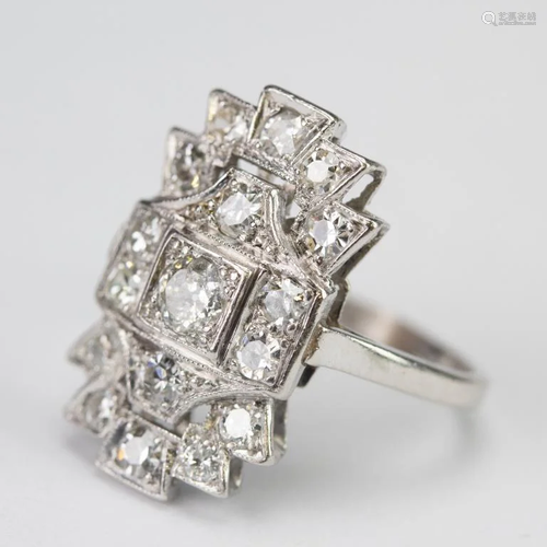 Platinum Art Deco Diamond Tiered Bow Tie Ring