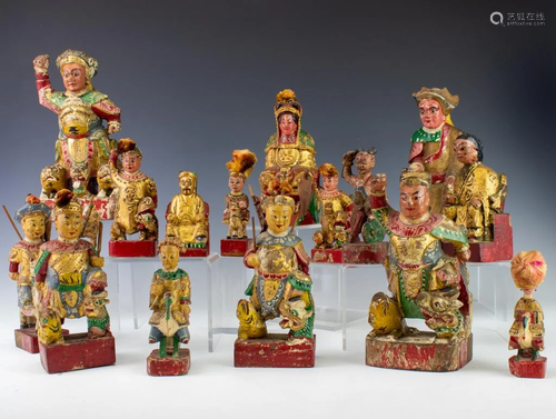 LOT 15 Asian Chinese Wood Polychrome Deity Figures