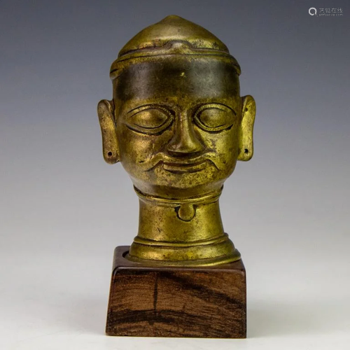 Antique Chinese Asian Bronze Buddha Monk Head Bust