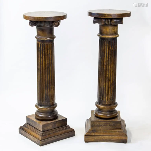 Pr Antique Victorian Carved Ionic Column Pedestals