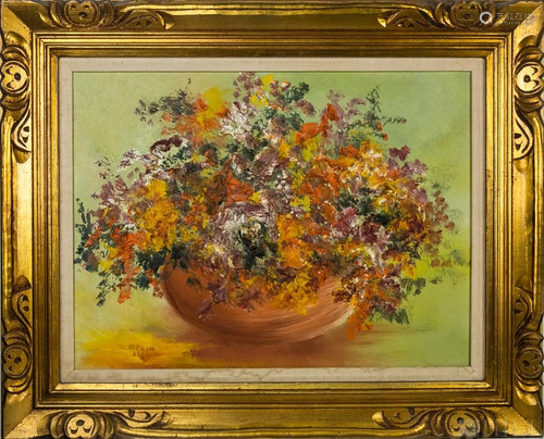 Signed Mid Century Floral Still Life Oil Painting