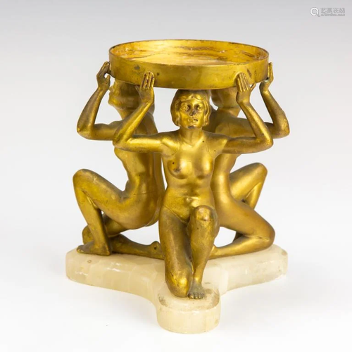 Antique Dore Bronze Figural Nude Stand w/ Marble