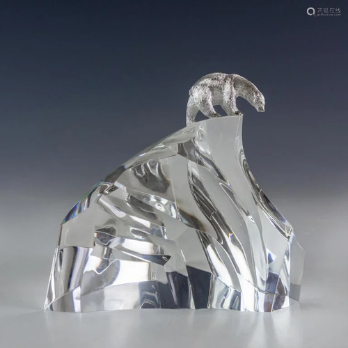 Steuben Art Glass Silver Polar Bear Ice Sculpture