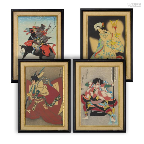 4 Old Sadanobu Hasegawa Japanese Woodblo…