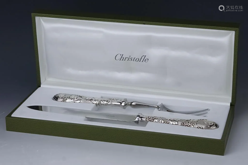 Christofle French Silverplate Vinea Carving Set