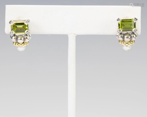 Lagos Caviar 18k 925 Silver Peridot Pearl Earrings