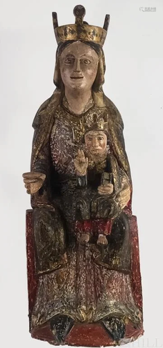 14th C Italian Polychrome Madonna and Chil…