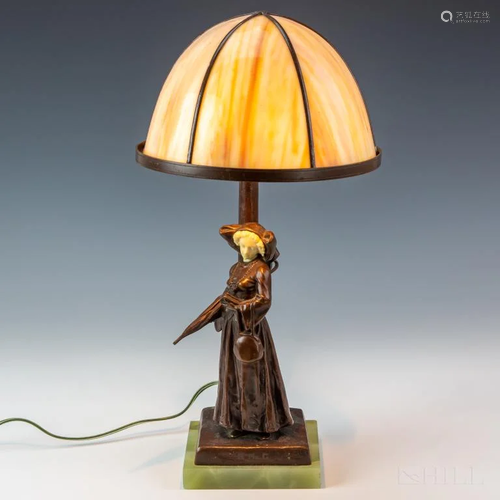 Emil Meier 1877-1952 Art Deco Figural Bronze Lamp