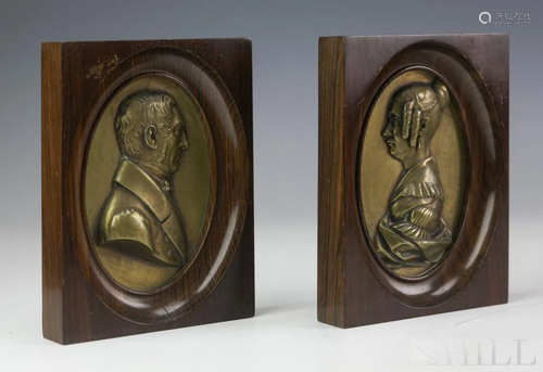 Pair Antique Victorian Era Bronze Relief Plaques