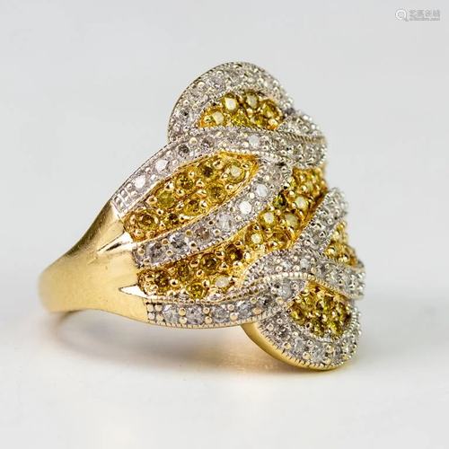 Designer Signed 14k Two Tone Yellow Diamond Ring