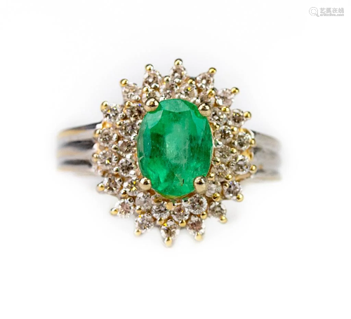 Vintage Emerald & Diamond 14k White Gold Ring