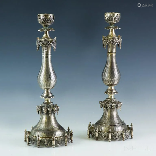 Antique Continental Solid Silver Candlesticks 59oz