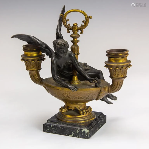 Fine Grand Tour Bronze Angel Marble Candlestick