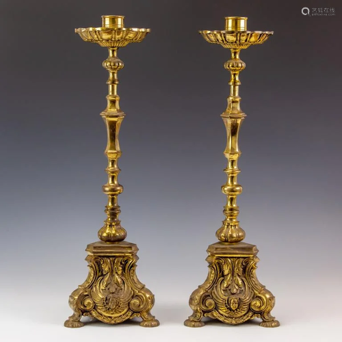 PR Ornate Bronze Angle Rococo Style Candlesticks