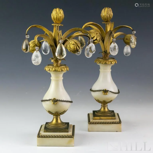 Pair French Dore Bronze Rock Crystal Garnitures