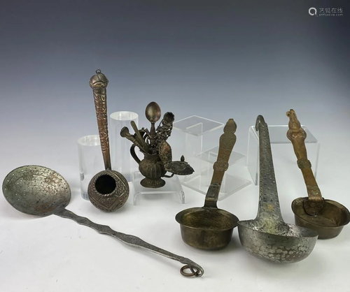 LOT 10 Asian Export Decorative Metal Ware Spoons