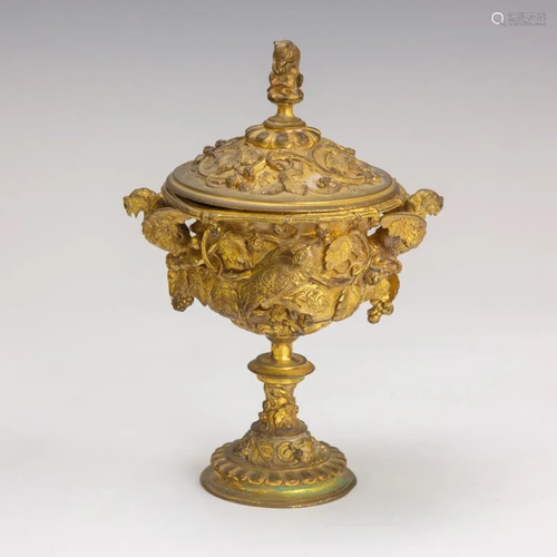 Fine Grand Tour Gilt Dore Bronze Birds Lidded Urn