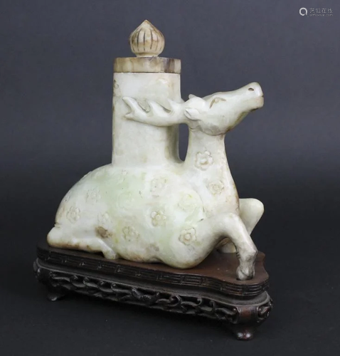 Chinese Carved White Jade Recumbent Deer Sculpture