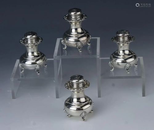 4 German 925 Sterling Silver Salt & Pepper Shakers