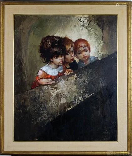 Bernard Locca Italian Figural Kids Oil Painting