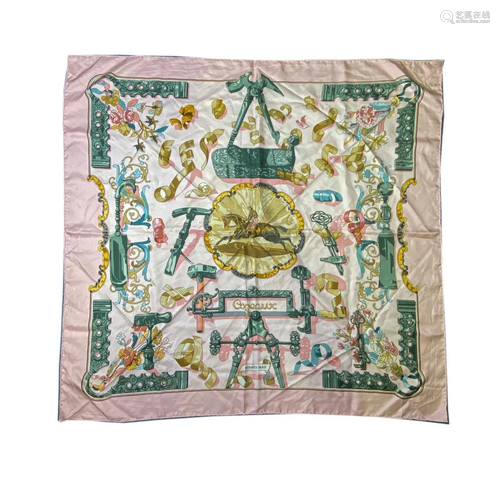 Hermes Copeaux Pink Silk Twill Vintage Scarf