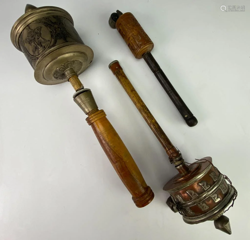 LOT 3 Tibetan E. Asian Copper Prayer Wheel Scrolls