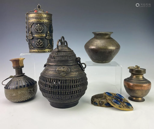 LOT 6 Asian Tibetan Export Brass Metal Containers