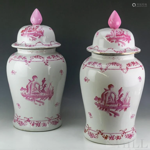 Large Pair Chinese Porcelain Lidded Ginger Jars