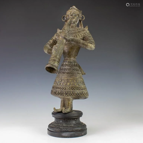 Ornate Metal Sculpture Flute Player Tibetan Asian