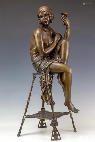 Vintage Art Nouveau Bronze Seated Woman Sculpture