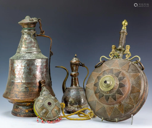 LOT 4 Large Brass Tibetan Asian Canister Pitchers