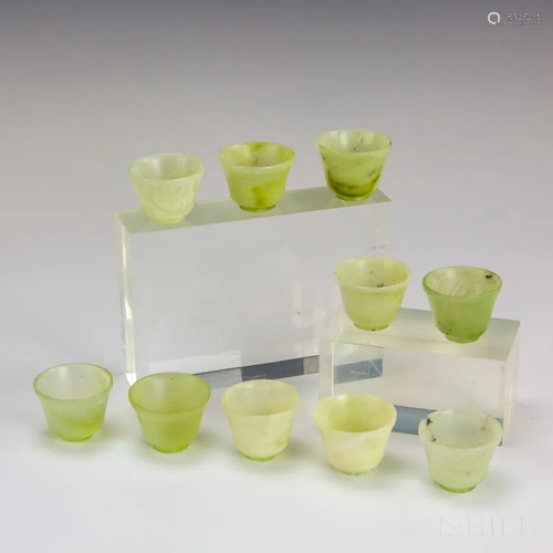 10 Chinese Qing Dynasty Celadon Jade Sake Te…