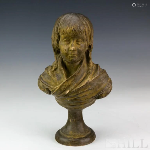 Antique Terra Cotta Childs Portrait Bust Sculpture